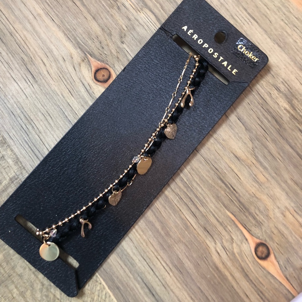 Aeropostale Choker Heart Wishbone Gold Chain New